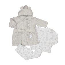 G23028: Baby Grey Bunny Plush Dressing Gown & Pyjama Set (3-12 Months)